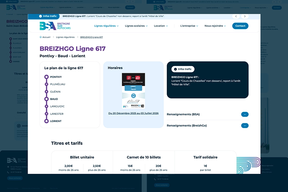 Refonte du site internet de Bretagne Sud Autocars - Agence web Azelty située à Vannes