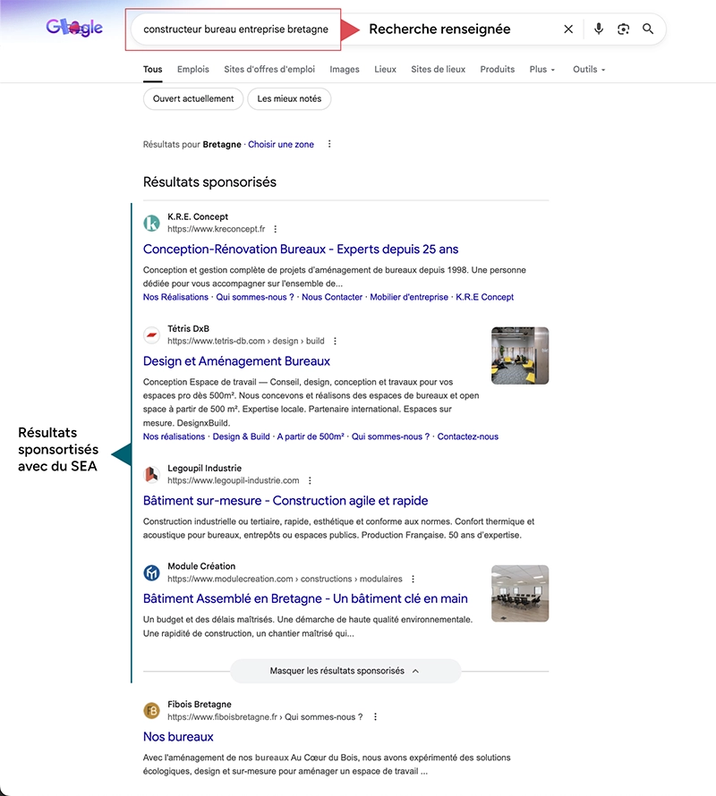 exemple de resultats SEA