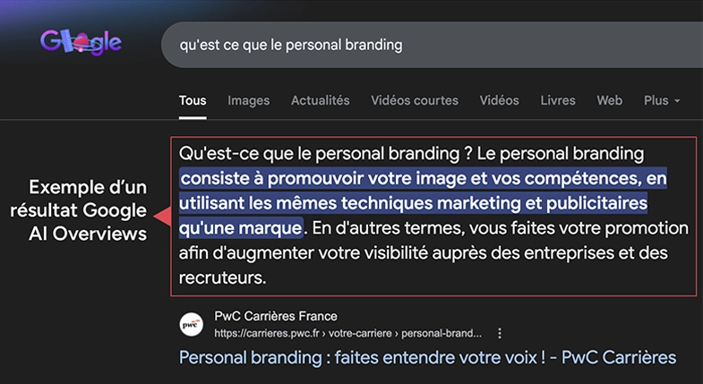 exemple résultat Google AI Overviewsg