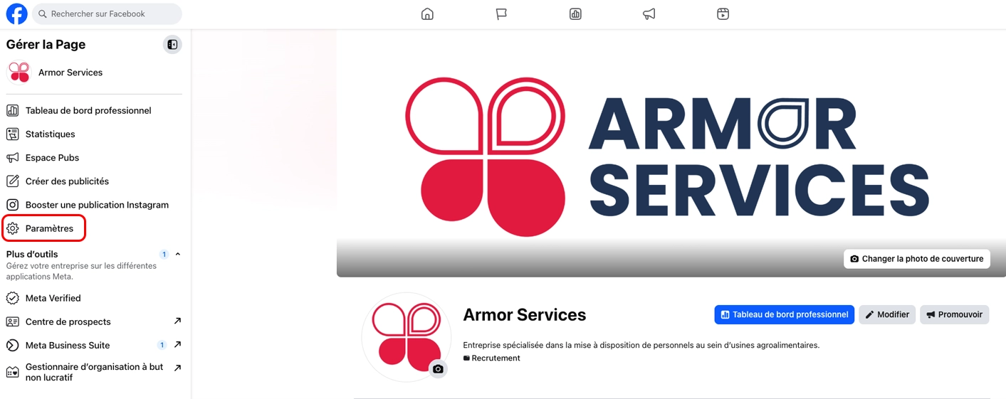 2 - cliquer sur paramètre - ajouter un administrateur a une page facebook